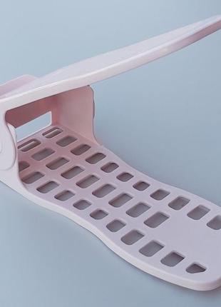 Подвійна підставка-органайзер для взуття ніжно-рожевого кольору. регулюється по висоті в 4 положеннях.3 фото