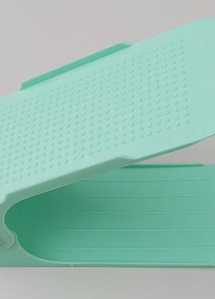 Двойная подставка-органайзер для обуви бирюзового цвета. регулируется по высоте в 3 положениях.2 фото