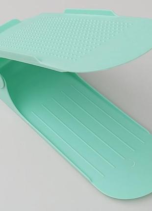 Двойная подставка-органайзер для обуви бирюзового цвета. регулируется по высоте в 3 положениях.5 фото