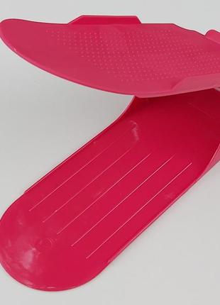 Двойная подставка-органайзер для обуви розового цвета. регулируется по высоте в 3 положениях.1 фото