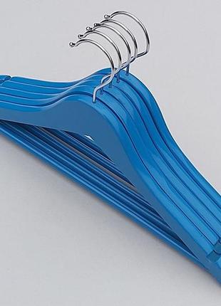 Плечики вешалки тремпеля деревянные синего цвета, длина 38  см, в упаковке 5 штук