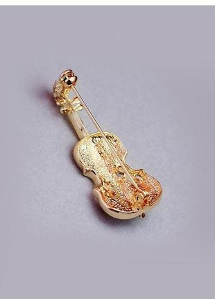 Брошка ошатна у вигляді скрипки, в кристалах «violin» унісекс (золотиста)5 фото