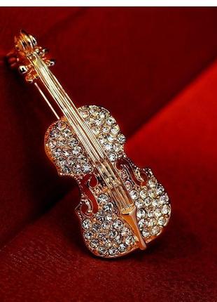 Брошка ошатна у вигляді скрипки, в кристалах «violin» унісекс (золотиста)