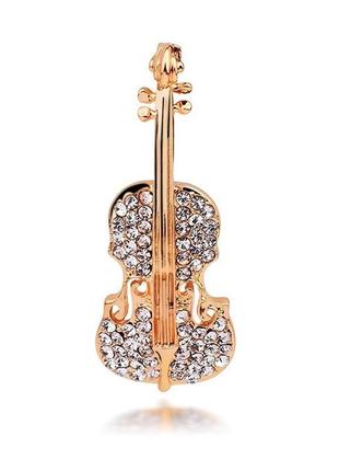 Брошка ошатна у вигляді скрипки, в кристалах «violin» унісекс (золотиста)3 фото