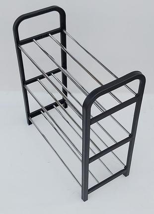 Д 42*ш 18,5*в 47,5  см. полка для обуви черного цвета на 3 яруса.