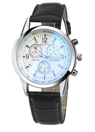 Чоловічі класичні наручний годинник "geneva" whitebl з чорним ремінцем
