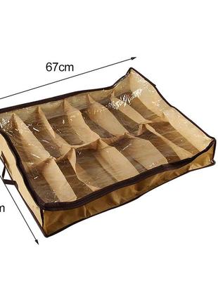 Ш 57 * д 67 * в 14 см. органайзер на 12 відділень бежевого кольору для зберігання взуття або невеликих предметів6 фото