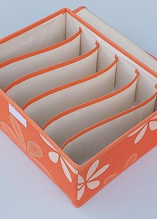 Органайзер з кришкою 31*24*12 см, на 6 відділень для зберігання дрібних предметів одягу оранжевого кольору