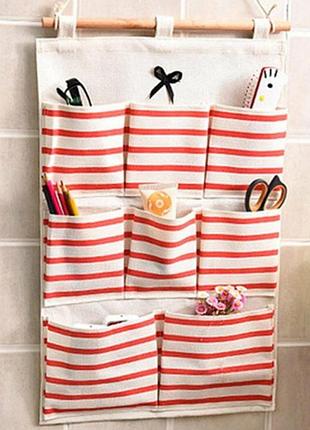 Размер 34*56 см, на 8 отделений. органайзер для хранения мелочей белого цвета (красные полоски)