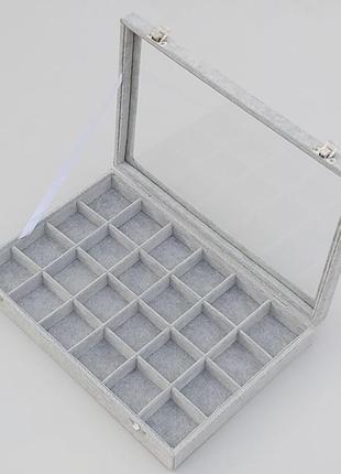 Органайзер для украшений 35×24×5 см на 24 секции серого цвета