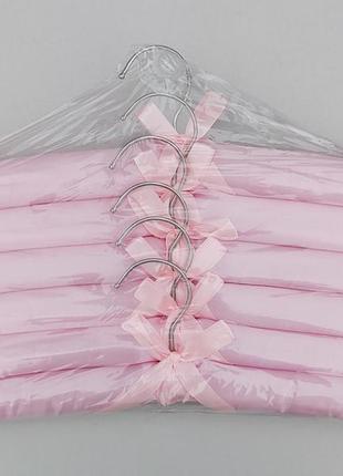 Плечики вешалки мягкие сатиновые для деликатных вещей розового цвета, длина 38 см, в...