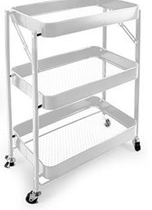 Етажерка стелаж металевий білого кольору на 3 полиці на колесах