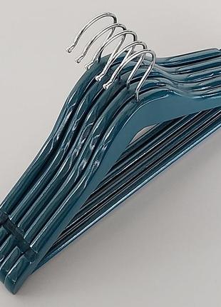 Плечики вешалки тремпеля деревянные темно-зеленого цвета, длина 33,5 см, в упаковке 5 штук
