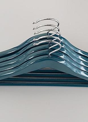 Плечики вешалки тремпеля деревянные темно-зеленого цвета, длина 33,5 см, в упаковке 5 штук