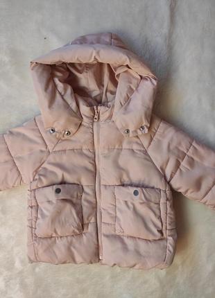 Детская теплая куртка парка зимний пуховик для девочки пудровый розовый беж младенца на флисе zara3 фото