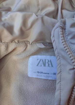 Детская теплая куртка парка зимний пуховик для девочки пудровый розовый беж младенца на флисе zara9 фото