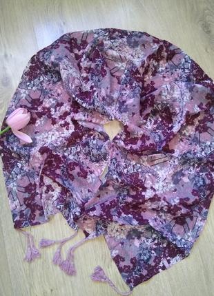 Замечательный шарф cecil серый бордо розовый/шарфик с кисточками