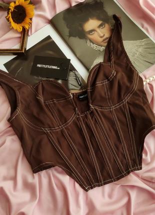Новый шоколадный корсетный топ от prettylittlething, корсетный топик, топ, топик, (бирка!)