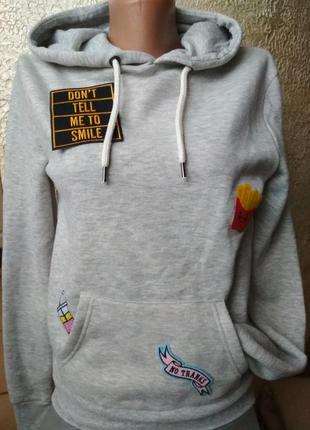 Тепла кофта худі кенгуру з патчами xs/s atmosphere