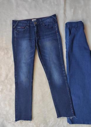 Синие женские плотные джинсы прямые стрейч скинни кроп низкая талия посадка tommy hilfiger denim2 фото