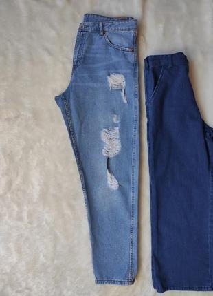 Голубые женские плотные джинсы прямые широкие момы бойфренд очень высокая талия батал terranova4 фото