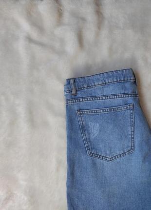 Голубые женские плотные джинсы прямые широкие момы бойфренд очень высокая талия батал terranova10 фото