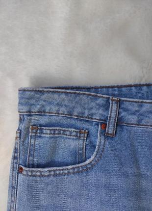 Голубые женские плотные джинсы прямые широкие момы бойфренд очень высокая талия батал terranova7 фото