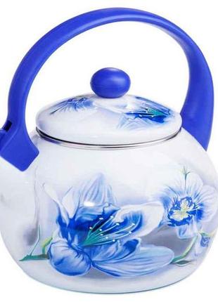 Чайник эмалированный со свистком 2,2 литра "орхидея blue handle" zauberg
