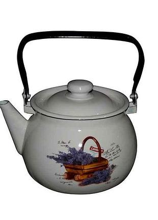 Эмалированный чайник 2.5 литра корзина лаванды (молочная) (i2710/2) idilia