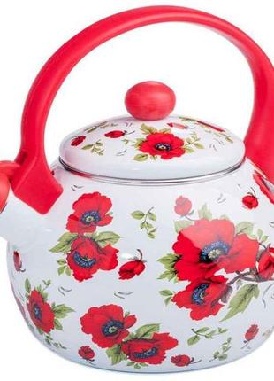 Чайник емальований з свистком 2,2 літра "маки red handle" zauberg
