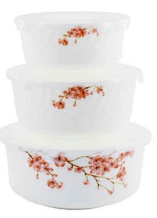 Салатники 3 штуки (14*16*19 см) с крышками сакура 7621 "lumines"