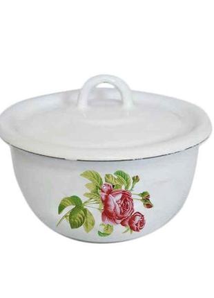 Салатник эмалированный с крышкой 1.5 литра роза кавказа (i26081/2) idilia