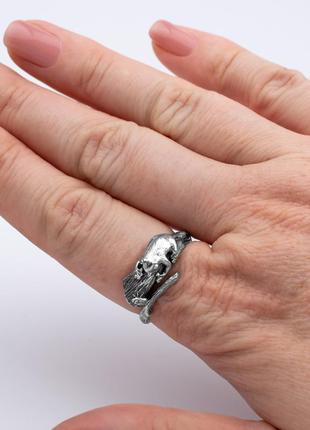 Кольцо лягушка на охоте серебро8 фото