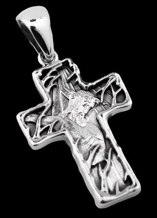 Крест с распятием стилизованный кулон серебро