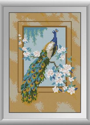 Алмазная мозаика павлин dream art 30327 23x32см 19 цветов, квадр.стразы, полная зашивка. набор алмазной