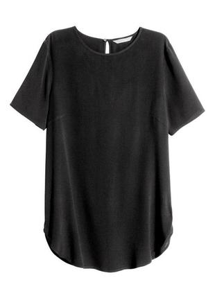 Черная прямая удлиненная блуза из вискозы с коротким рукавом h&m2 фото