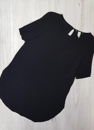 Черная прямая удлиненная блуза из вискозы с коротким рукавом h&m3 фото