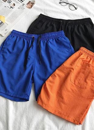 Мужские пляжные шорты (шорты для плаванья/плавки), однотонный оранжевый цвет без брендов и логотипов6 фото