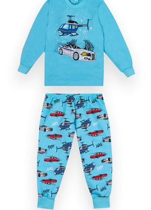 Пижама детская теплая хлопковая для мальчика голубая gabbi pgм-21-21 голубая 98 (13057)