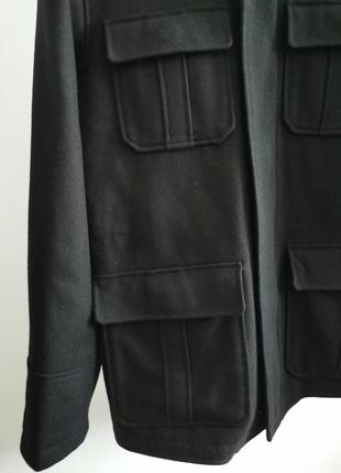Коротке чорне вовняне пальто з накладними карманами, вовняна куртка4 фото