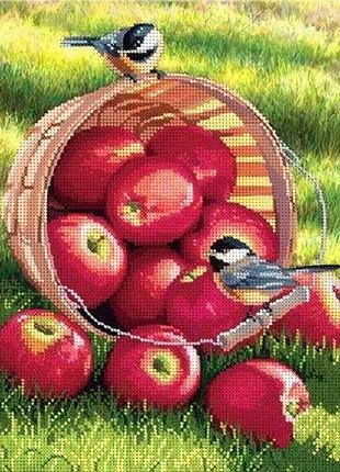 Схема для вышивания бисером магия бисера к-3  011 синички с яблоками размер 30*40 см