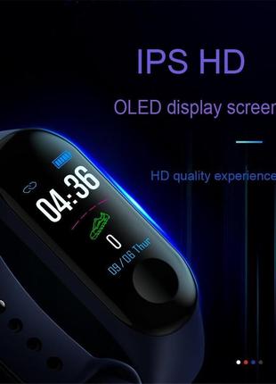 Фитнес браслет трекер mi band m3 штекер зарядка, женские мужские умные смарт часы синие3 фото