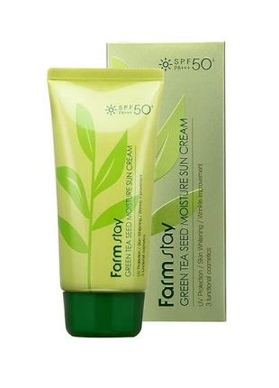 Сонцезахисний крем з зеленим чаєм farm stay green tea seed moisture sun cream spf 50+ pa+++, 70g