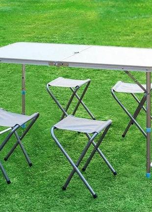 Стол для пикника  с 4 стульями folding table 120х60х55/60/70 белый