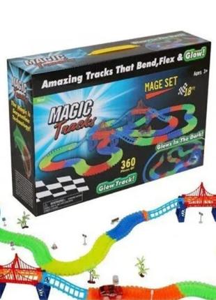 Детский светящийся гибкий трек magic tracks 360 деталей на 2 машинки, гоночная дорога конструктор plaza скидка до среды!