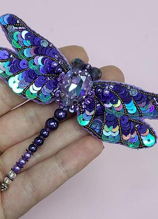 Б-211 фиолетовая стрекоза, набор для вышивки броши