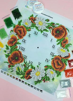 Годинник 005 маки, набор для вышивки бисером часов