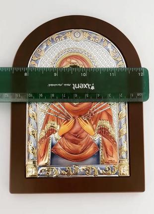 Серебряный образ икона пресвятой богородицы семистрельной на деревяной основе 15,5смх12,5см семистрельная5 фото