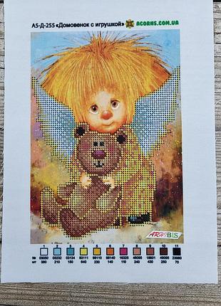 А5-д-255  домовенок с игрушкой, набір для вишивання бісером