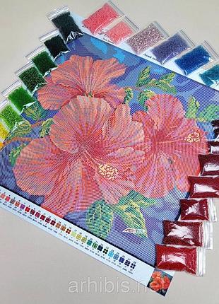 Та-249  алый гибискус, набір для вишивання бісером